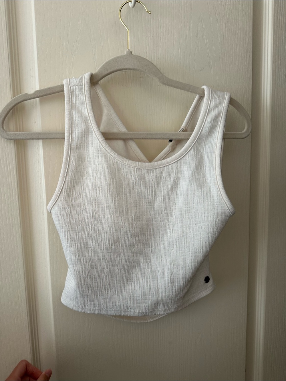 Roxy White Ribbed Cropped Tank with Crossback